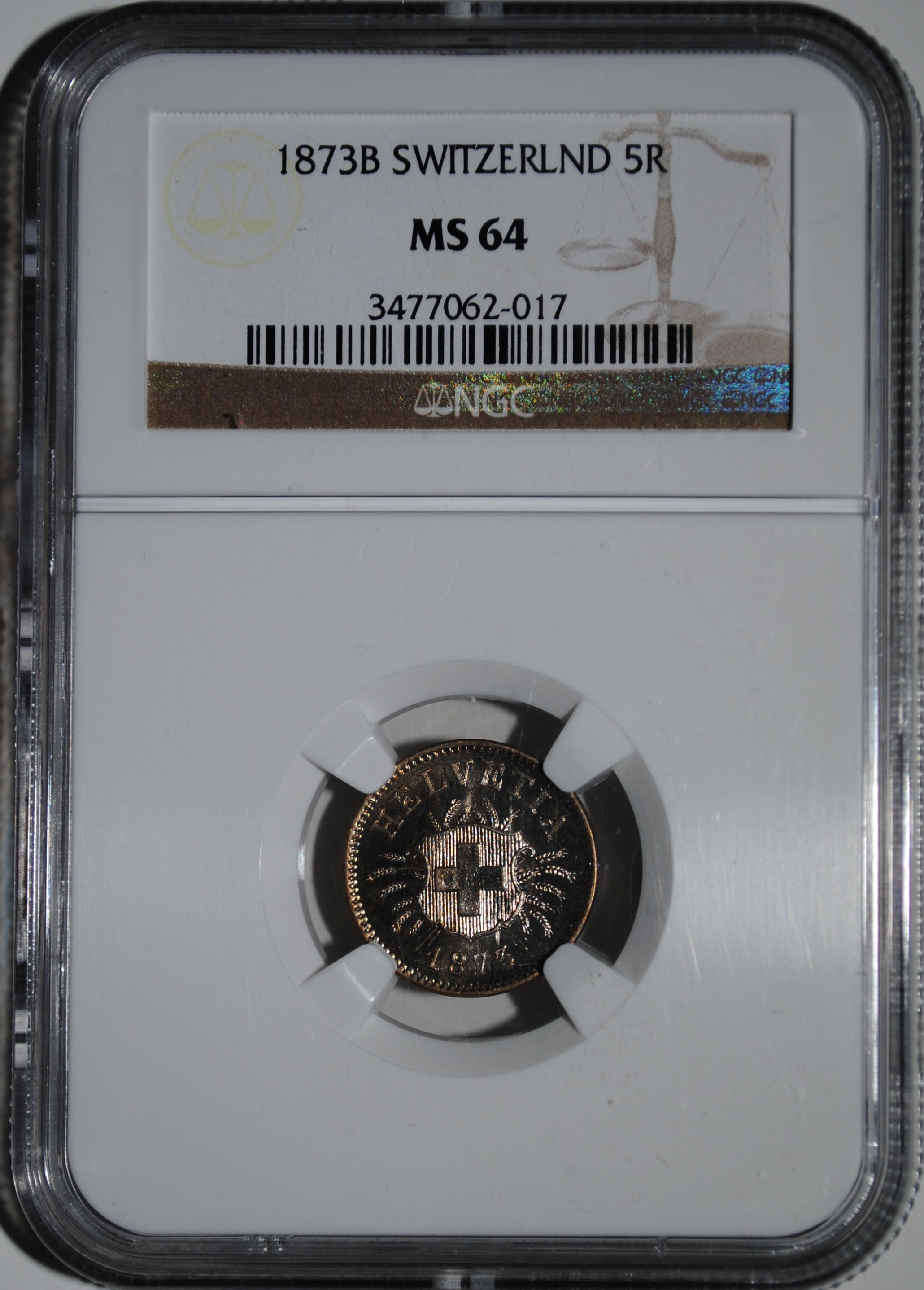 1873-B Switzerland 5 R, obverse